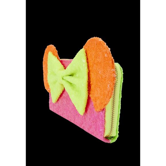 NWT Disney Minnie Mouse Color Block Neon Sequin Zip Around Wristlet Wallet - Picture 2 of 4